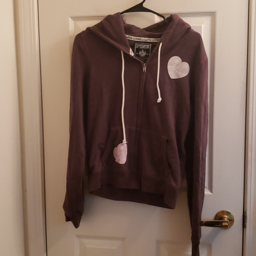 PINK Victoria's Secret Mauve Zip-Up Hoodie with White Heart Details